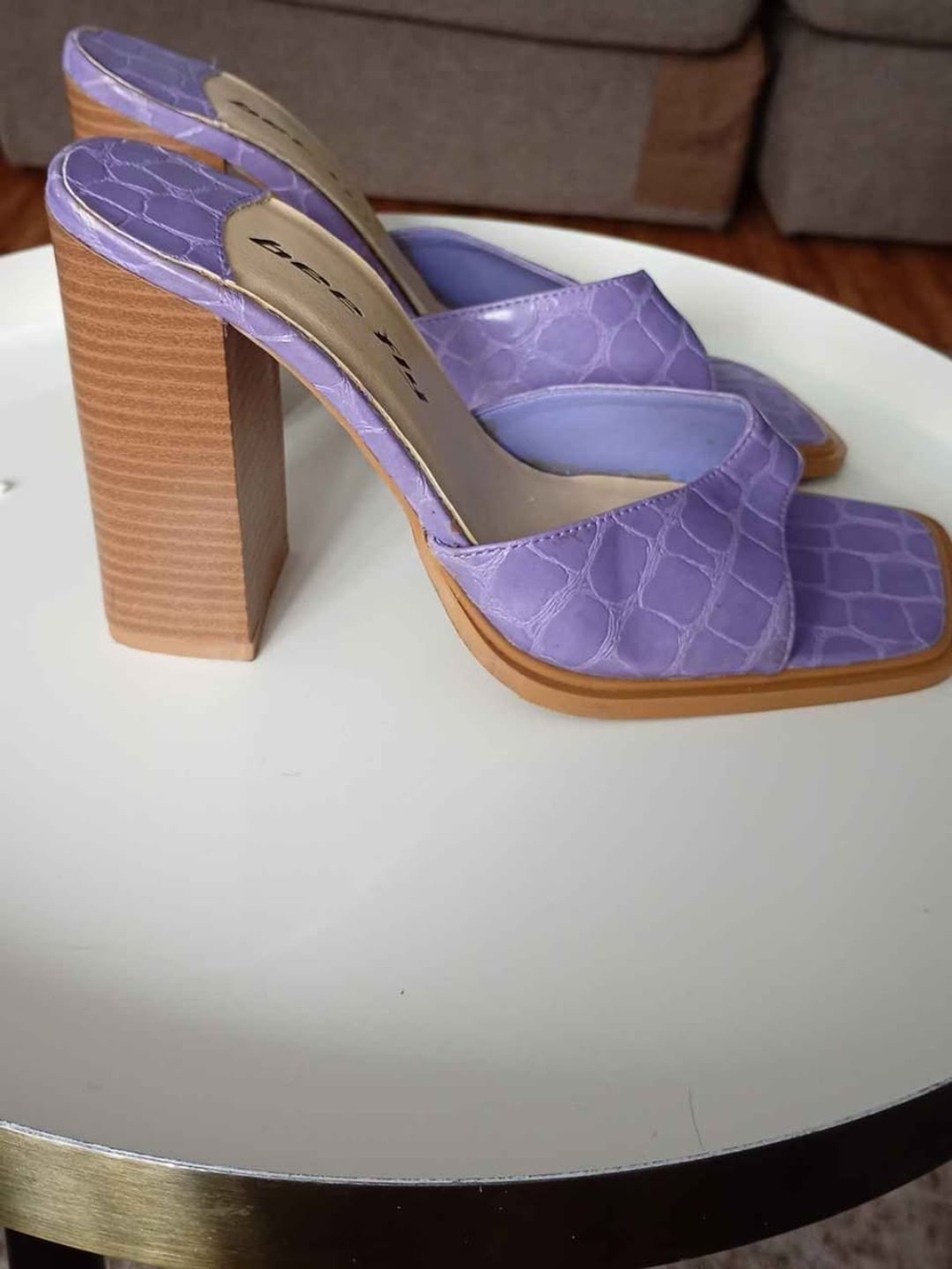 Lavender Croc-Embossed Block Heel Mules - Picture 2 of 3